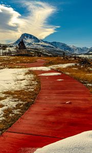 Preview wallpaper trail, boards, mountain, snow, nature