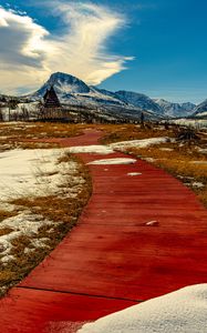 Preview wallpaper trail, boards, mountain, snow, nature