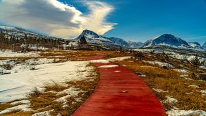 Preview wallpaper trail, boards, mountain, snow, nature