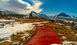 Preview wallpaper trail, boards, mountain, snow, nature