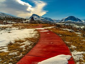Preview wallpaper trail, boards, mountain, snow, nature