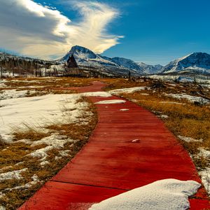 Preview wallpaper trail, boards, mountain, snow, nature