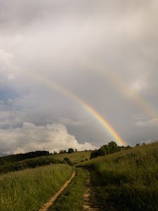 Preview wallpaper trail, grass, meadow, rainbow, landscape