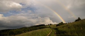 Preview wallpaper trail, grass, meadow, rainbow, landscape