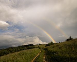 Preview wallpaper trail, grass, meadow, rainbow, landscape