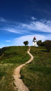 Preview wallpaper trail, lighthouse, hill, grass, nature