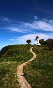 Preview wallpaper trail, lighthouse, hill, grass, nature