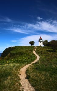 Preview wallpaper trail, lighthouse, hill, grass, nature