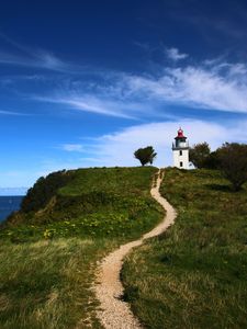 Preview wallpaper trail, lighthouse, hill, grass, nature