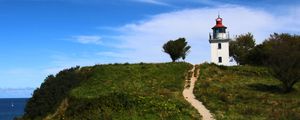 Preview wallpaper trail, lighthouse, hill, grass, nature