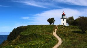 Preview wallpaper trail, lighthouse, hill, grass, nature