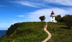 Preview wallpaper trail, lighthouse, hill, grass, nature