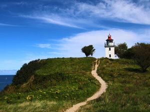 Preview wallpaper trail, lighthouse, hill, grass, nature