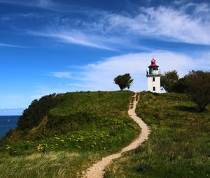 Preview wallpaper trail, lighthouse, hill, grass, nature