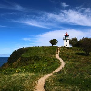 Preview wallpaper trail, lighthouse, hill, grass, nature