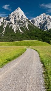 Preview wallpaper trail, mountain, valley, grass, landscape