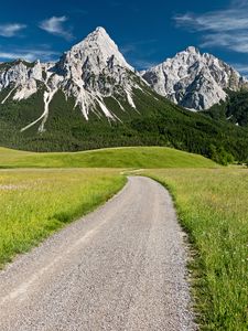 Preview wallpaper trail, mountain, valley, grass, landscape