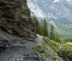 Preview wallpaper trail, rock, stones, mountains, trees