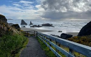 Preview wallpaper trail, sea, rocks, grass, nature