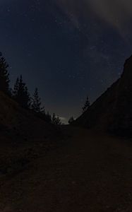 Preview wallpaper trail, slope, trees, night, stars