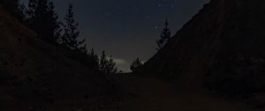 Preview wallpaper trail, slope, trees, night, stars