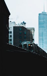 Preview wallpaper train, bridge, buildings, city