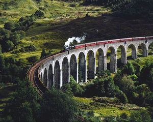 Preview wallpaper train, bridge, trees