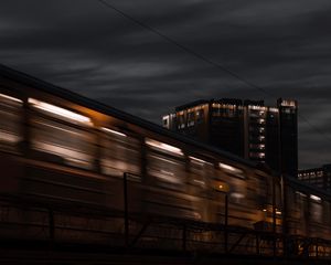 Preview wallpaper train, dark, long exposure, night, motion