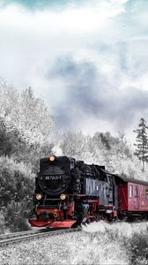 Preview wallpaper train, forest, winter, railway, snow