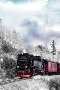 Preview wallpaper train, forest, winter, railway, snow