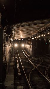 Preview wallpaper train, lights, light, railroad, dark