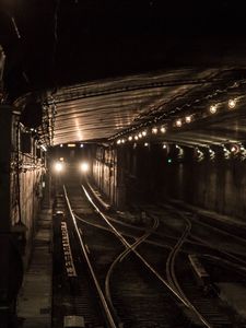 Preview wallpaper train, lights, light, railroad, dark