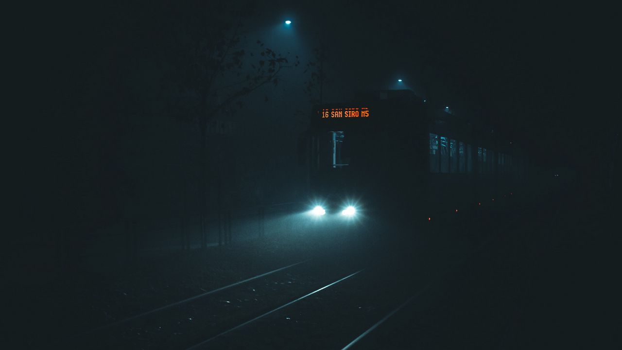 Wallpaper train, night, darkness