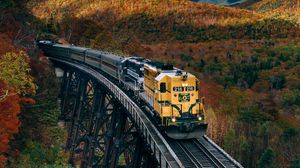 Preview wallpaper train, railroad, autumn, trees