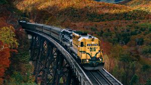 Preview wallpaper train, railroad, autumn, trees