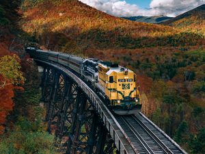 Preview wallpaper train, railroad, autumn, trees