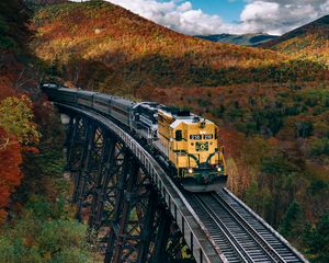 Preview wallpaper train, railroad, autumn, trees