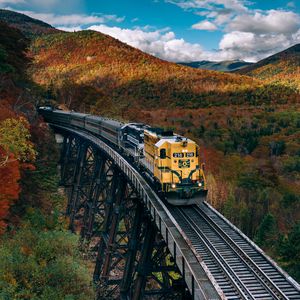 Preview wallpaper train, railroad, autumn, trees