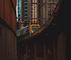 Preview wallpaper train, railroad, buildings, skyscrapers