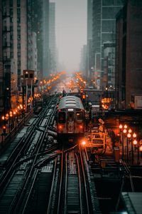 Preview wallpaper train, railroad, rails, city, fog