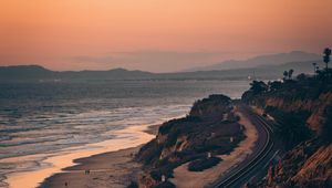 Preview wallpaper train, rails, coast, mountains