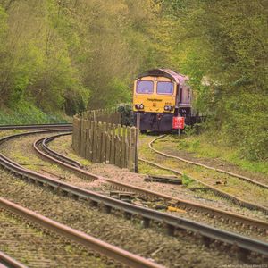 Preview wallpaper train, rails, forest, trees