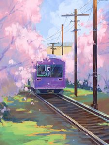 Preview wallpaper train, rails, paint, art