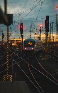 Preview wallpaper train, rails, railroad, sunset, dusk