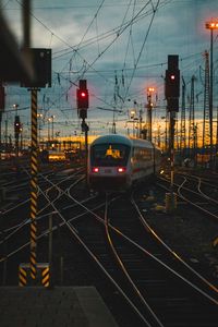 Preview wallpaper train, rails, railroad, sunset, dusk