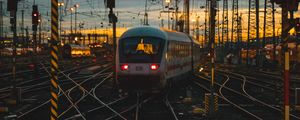 Preview wallpaper train, rails, railroad, sunset, dusk