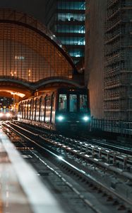 Preview wallpaper train, rails, railroad, light, dark