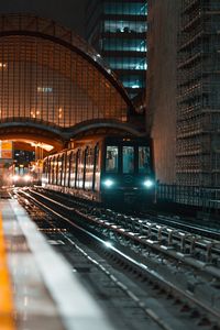 Preview wallpaper train, rails, railroad, light, dark