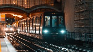 Preview wallpaper train, rails, railroad, light, dark