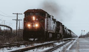 Preview wallpaper train, rails, railway, snow, winter